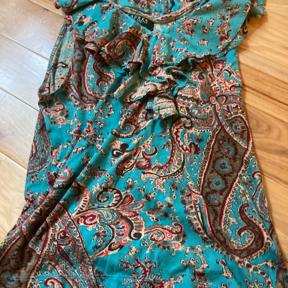 Ralph Lauren Y2K vintage Teal Paisley Ruffle Blouse